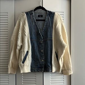 Vici Denim and Cream Cardigan Sweater